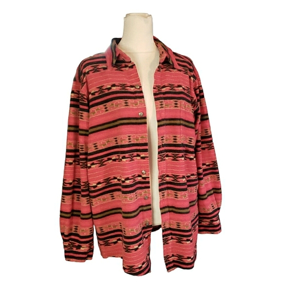 Chico's Tops - Vintage Chico's Flannel Long Sleeve Aztec Southwestern Shacket Red Black